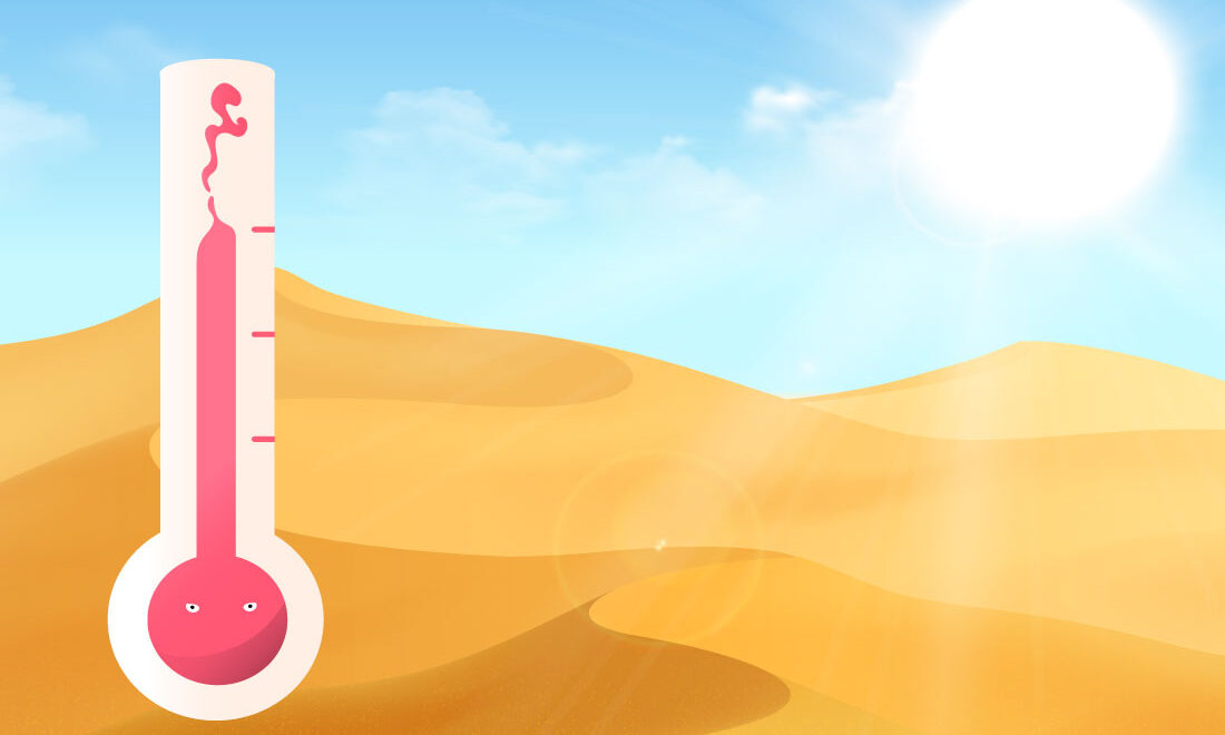 ilustración de termometro y desierto