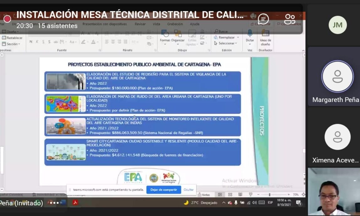 Impresión de pantalla de Mesa Técnica Distrital de la Calidad del Aire y Ruido Urbano de Cartagena