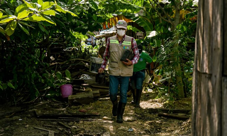 Funcionario del EPA llevando plántulas